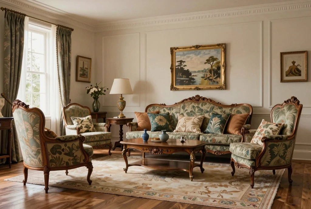 Klassieke woonkamer met rijke stoffen