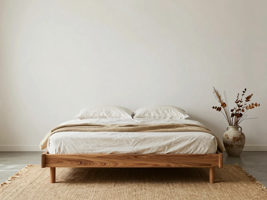 Minimalistische slaapkamer met natuurlijke materialen